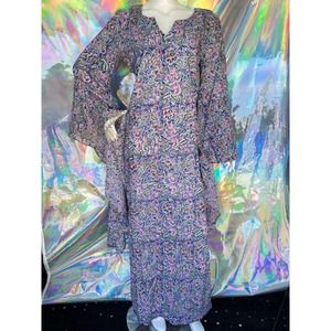 Pink and Blue Floral Kimono Sleeve Dress